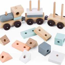 Trenulet cu cuburi din lemn, UMU Toys