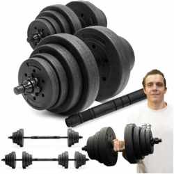 Set gantere si bara ajustabila 30 kg, 16 discuri, conector metalic cu spuma, negru