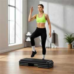 Stepper aerobic fitness profesional, reglabil 3 niveluri, PP, maxim 350 kg, 108x29x20 cm, negru gri