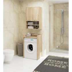 Dulap baie suspendat, cu 2 usi si 2 rafturi deschise, PAL 16 mm, 64x30x94 cm, stejar sonoma