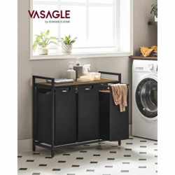 VASAGLE Cos de rufe, 3 compartimente, saci de rufe detasabili, raft, cadru metalic, 3x38L, 93x33x72 cm, maro vintage si negru