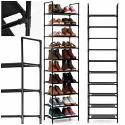 Raft pantofi inalt cu 10 polite, structura metalica si rafturi textile, 45x28x178 cm, negru