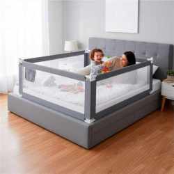 Bariera de siguranta pentru pat, protectie copii, 196 cm, reglabila pe inaltime 75-95 cm, gri