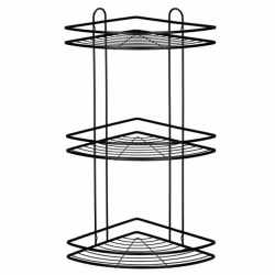 Etajera de colt pentru dus, cu 3 polite, montaj pe perete, inox, 25x25x59 cm, negru