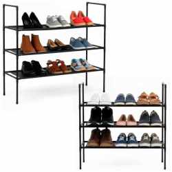 Raft pantofi cu 3 polite, structura metalica si rafturi textile, 72x28x70 cm, negru