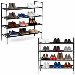 Raft pantofi cu 4 polite, structura metalica si rafturi textile, 72x28x75 cm, negru
