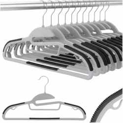 Set de 20 de umerase antiderapante pentru haine, din PE, cu carlig metalic rotativ, 41 cm, gri si negru