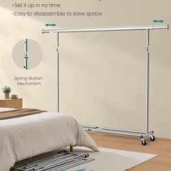 SONGMICS Suport haine cu roti, extensibil 160–200 cm, sarcina heavy duty otel 150 kg, roti blocabile, argintiu