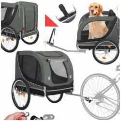 Remorca bicicleta pentru transport animale, cu acoperis impermeabil, maxim 40 kg, verde si negru