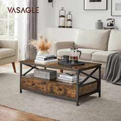 VASAGLE Masuta cafea cu 2 sertare si compartiment deschis, structura metalica, stil industrial, 100x55x45 cm, maro rustic