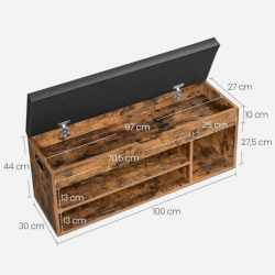 VASAGLE Pantofar cu banca capitonata, 3 compartimente, sarcina 150 kg, 30x100x44 cm, vintage, maro rustic