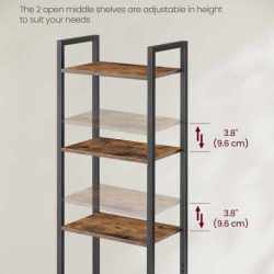 VASAGLE Biblioteca inalta cu 6 rafturi si dulap, cadru metalic, rafturi reglabile, stil vintage, 40x24x160 cm, maro rustic