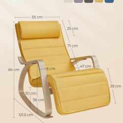 SONGMICS Scaun balansoar din lemn, suport picioare reglabil, maxim 150kg, 121x67x84 cm, galben