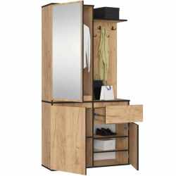 Set hol Entro cu oglinda, cuier si spatii de depozitare, PAL laminat 16 mm, 95x35x183 cm, stejar craft