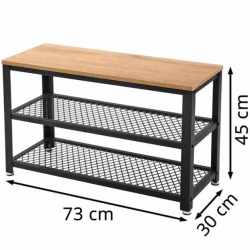 VASAGLE Banca pantofi cu 2 rafturi, cadru metalic si sezut din PAL, stil industrial, 73x30x45 cm, stejar si negru