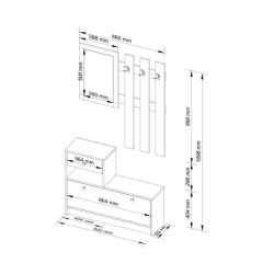 Set mobilier hol cu pantofar, oglinda, sertar si cuier metalic, PAL laminat, 90x25x170 cm, maro arin