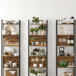 VASAGLE Biblioteca cu 6 rafturi, stil industrial, cadru metalic si PAL, 128x24x187 cm, maro rustic