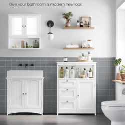 VASAGLE Dulap de baie cu 3 sertare si dulap, raft reglabil, MDF, 60x30x80 cm, alb