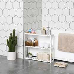 SONGMICS Raft de depozitare din bambus, 3 polite, pentru bucatarie sau baie, 60x15x54 cm, alb