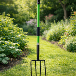 Furca cu 4 dinti din otel si maner din fibra de sticla, 120 cm, negru si verde
