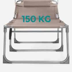 SONGMICS Sezlong pliabil, cu parasolar si tetiera, spatar reglabil in 4 pozitii, maxim 150kg, 200x71x38 cm, taupe