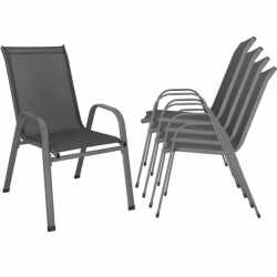 Set 4 scaune gradina cu brate, cadru otel si sezut textilene, 53x72x92 cm, gri