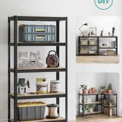SONGMICS Set 2 rafturi metalice cu 5 niveluri reglabile, din otel si MDF, 90x40x180 cm, sarcina 875 kg, negru