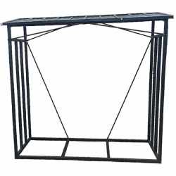 Suport depozitare lemne de foc cu acoperis ondulat, structura metalica, 185x70x185 cm, negru