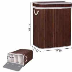 Cos de rufe cu capac si 3 compartimente, sac textil detasabil, 100 litri, 51x32x63 cm, maro