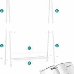 SONGMICS Suport haine cu bara si raft inferior, cadru metalic, 93x34x153 cm, alb
