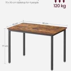 VASAGLE Masa de bucatarie pentru 4 persoane, cadru metalic, stil industrial, 110x70x77 cm, maro rustic