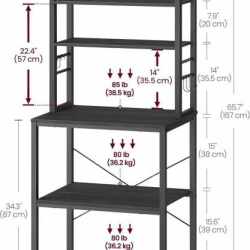 VASAGLE Raft de bucatarie, spatiu cuptor cu microunde, 6 rafturi, 40x60x167cm, gri inchis si negru