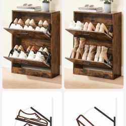 VASAGLE Dulap pantofi cu 2 usi rabatabile, din MDF, pentru 8-12 perechi, 60x24x84cm, maro rustic