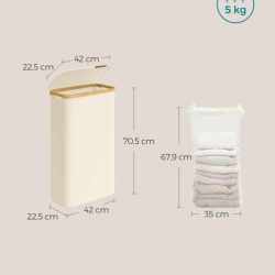 SONGMICS Cos rufe slim pentru spatii inguste, sac detasabil, 65 litri, 42x23x71 cm, crem