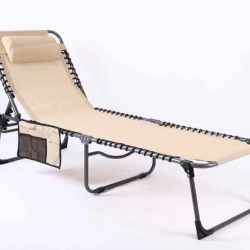 Sezlong pliabil 190x58x30 cm, cu spatar reglabil, perna si buzunar lateral, cadru metalic, crem