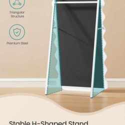 SONGMICS Oglinda de podea ondulata 160x50 cm, rama MDF cu suport, alb