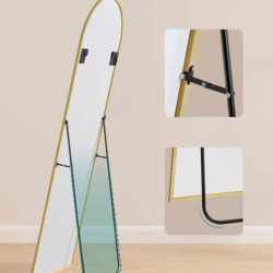 SONGMICS Oglinda podea, cu rama aluminiu si sticla securizata, design curbat, 160x50 cm, auriu