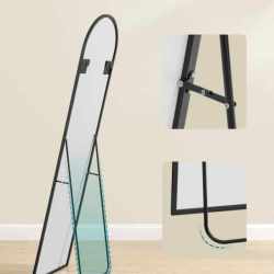 SONGMICS Oglinda podea, cu rama aluminiu si sticla securizata, design curbat, 150x40 cm, negru