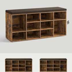 VASAGLE Pantofar cu banca cu 12 compartimente si perna, sarcina 136 kg, 104x30x48 cm, maro rustic