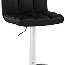 SONGMICS Set 2 scaune bar reglabile pe inaltime, cu spatar, sezut PU si suport picioare, rotatie 360°, 38x45x115 cm, negru