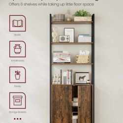 VASAGLE Biblioteca cu rafturi deschise si dulap integrat, cadru metalic si PAL, 24x60x160 cm, maro rustic