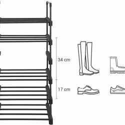 SONGMICS Raft pantofi 6 niveluri, 12 perechi incaltaminte, structura metalica, 45x30x106 cm, negru