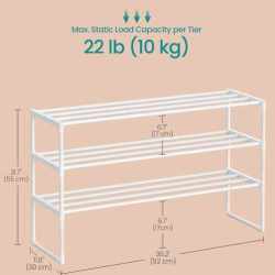 SONGMICS Suport pentru pantofi cu 3 nivele, structura metalica, pentru 12-15 perechi, 92x30x55cm, alb