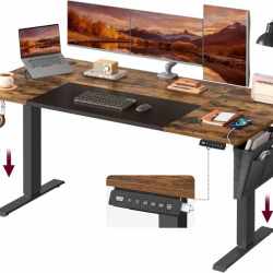 SONGMICS Birou reglabil electric pe inaltime, cadru metalic, blat lemn compozit, 160x70x120 cm, maro rustic