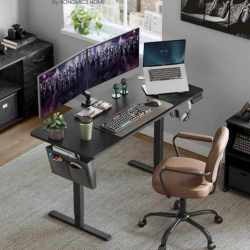 SONGMICS Birou reglabil electric, inaltime ajustabila 72-120 cm, cadru otel, blat PAL 140x60 cm, functie memorie 4 pozitii, negru