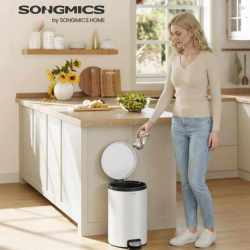 SONGMICS Cos de gunoi cu pedala 20L, capac soft close, galeata interioara detasabila, otel si plastic, 30x37x44 cm, alb