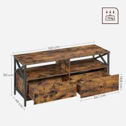 VASAGLE Comoda TV cu 2 sertare si 2 rafturi, cadru metalic, stil industrial, 120x40x50 cm, maro rustic