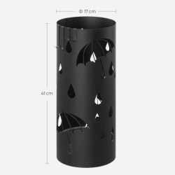 SONGMICS Suport metalic pentru umbrele, cu carlige si tava de picurare, 17x17x41cm, negru