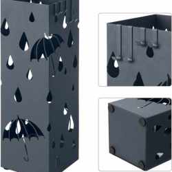 SONGMICS Suport metalic pentru umbrele, cu carlige si tava de picurare, 16x16x49cm, gri