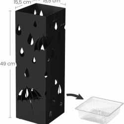 SONGMICS Suport metalic pentru umbrele, cu carlige si tava de picurare, 16x16x49cm, negru